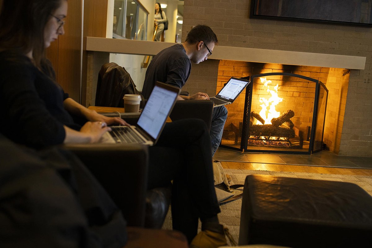 It&#39;s exam time and these students found a prime study spot by the fire. Good luck everyone!
